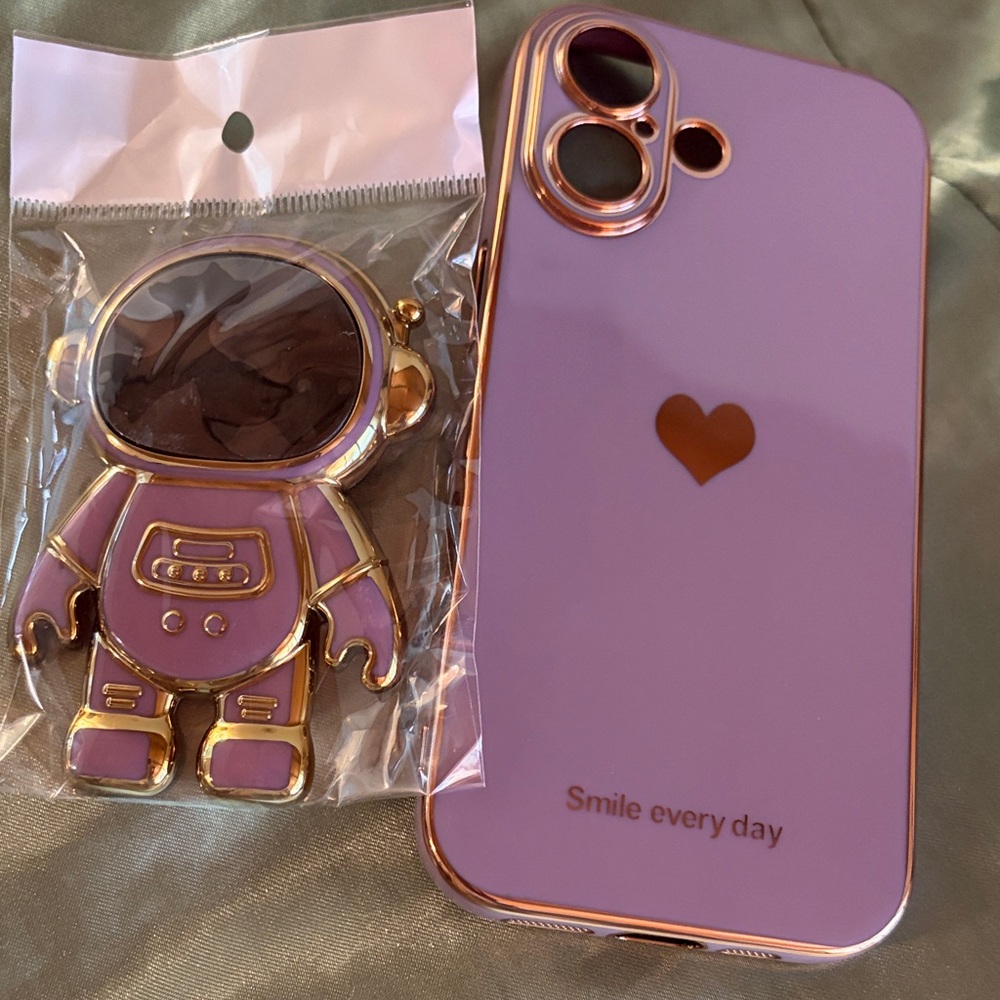 Purple and Gold Phone Case with Robot kickstand